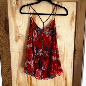 Abercrombie and Fitch red floral beaded top